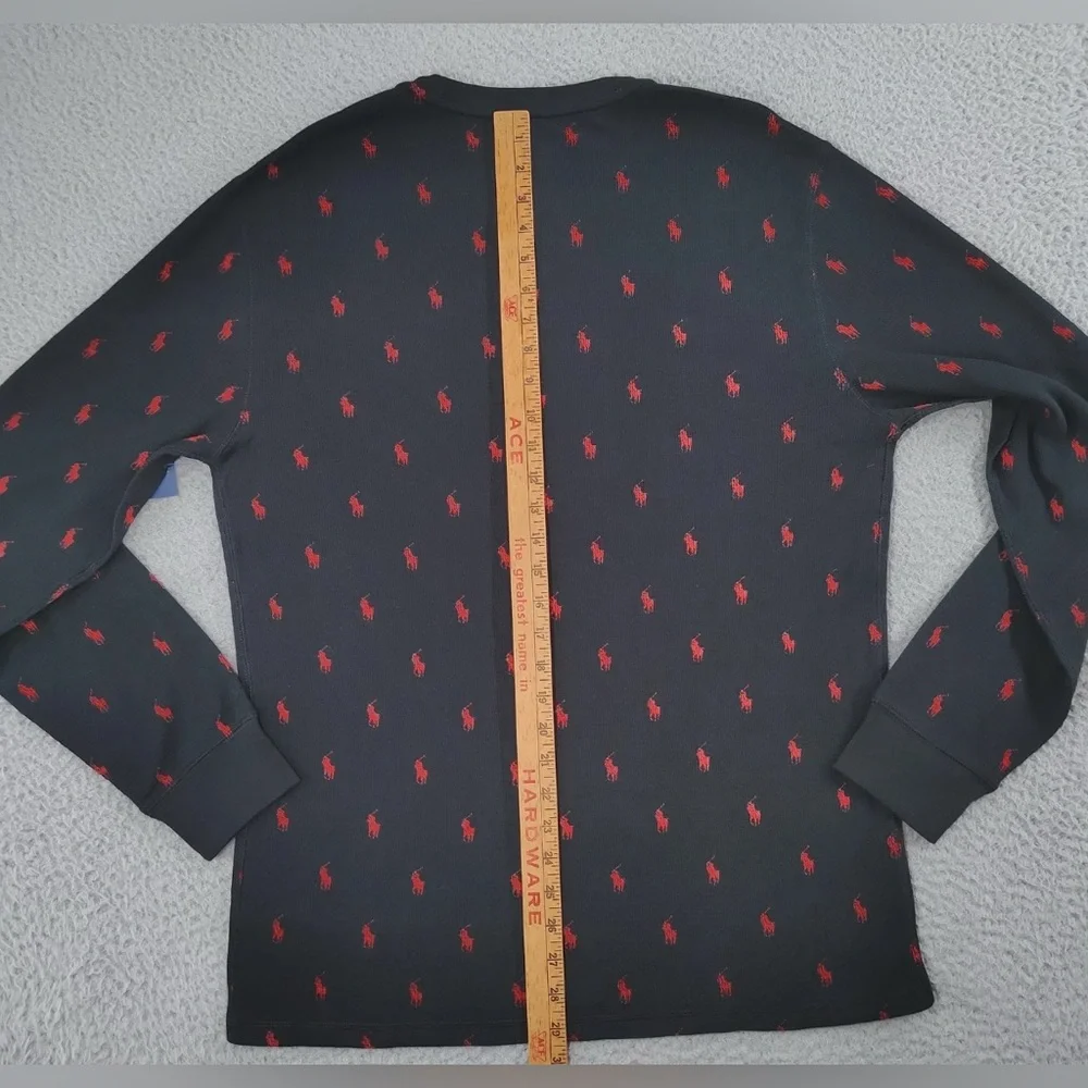 Polo Ralph Lauren Sleep Shirt Men’s Thermal Cotton Top Black Red Pony print M L